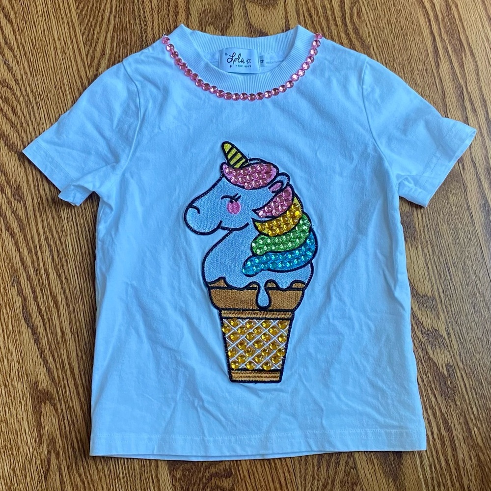 Lola + the Boys White Unicorn Ice Cream T-Shirt